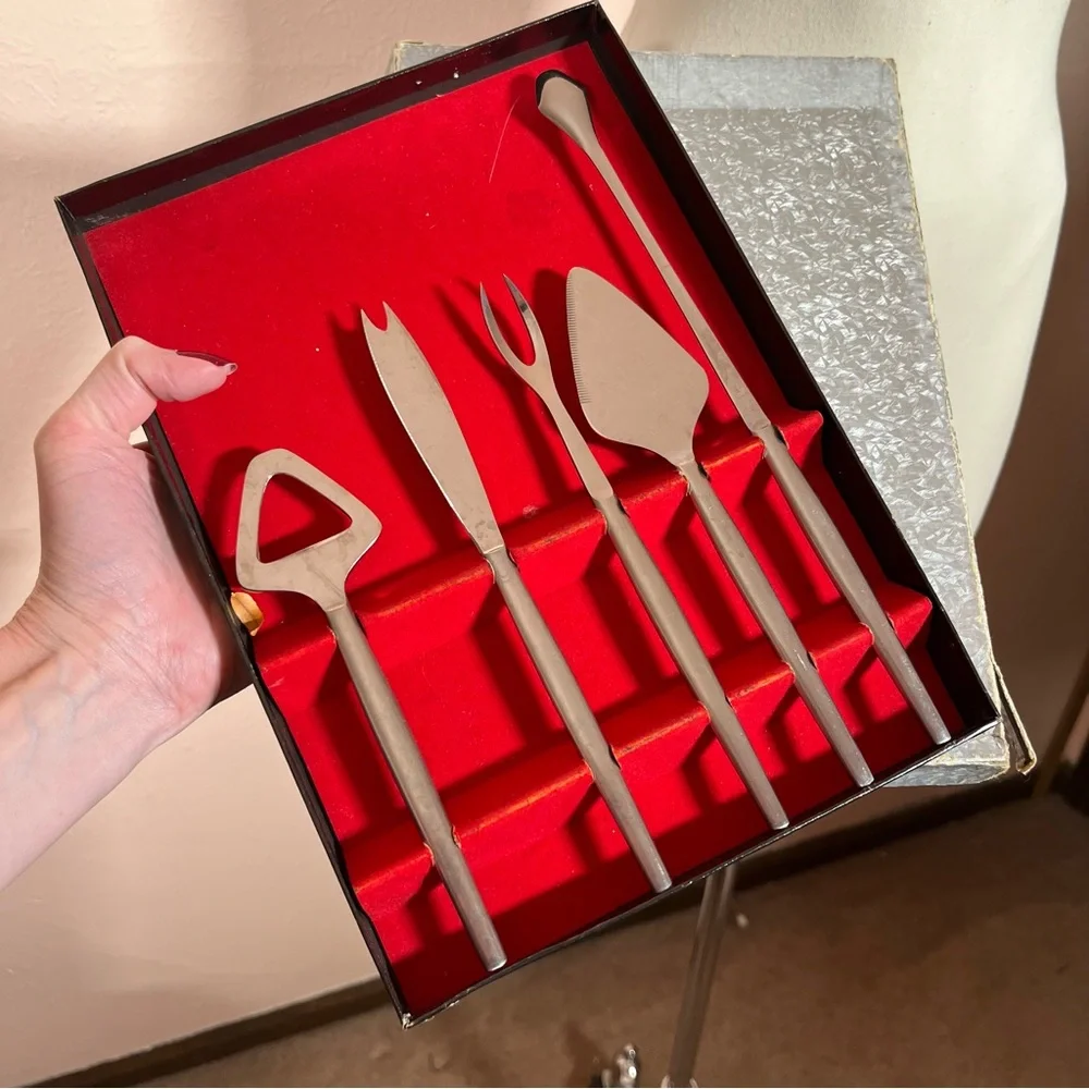Vintage Stainless steel MCM Cocktail Hors d'oeruve Party utensils Bar accessory
